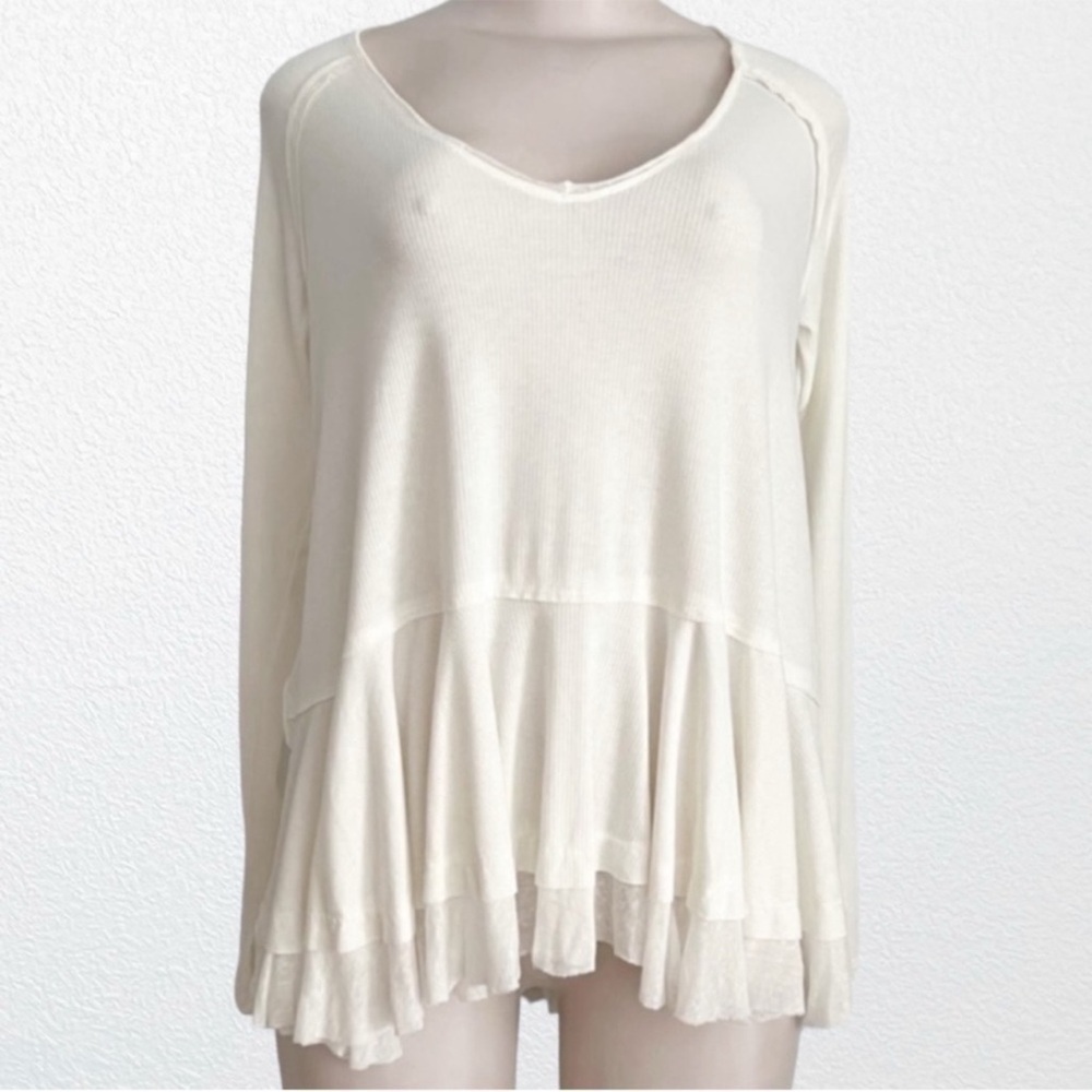 Cottagecore Boho StretchComfy Thermal Free People Tangerine tee w/raw edge SZ S - Picture 3 of 12